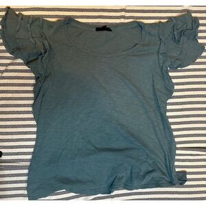 Jane Delancy Ruffle Sleeve Tunic Tee Shirt Dusty Teal Cotton Women